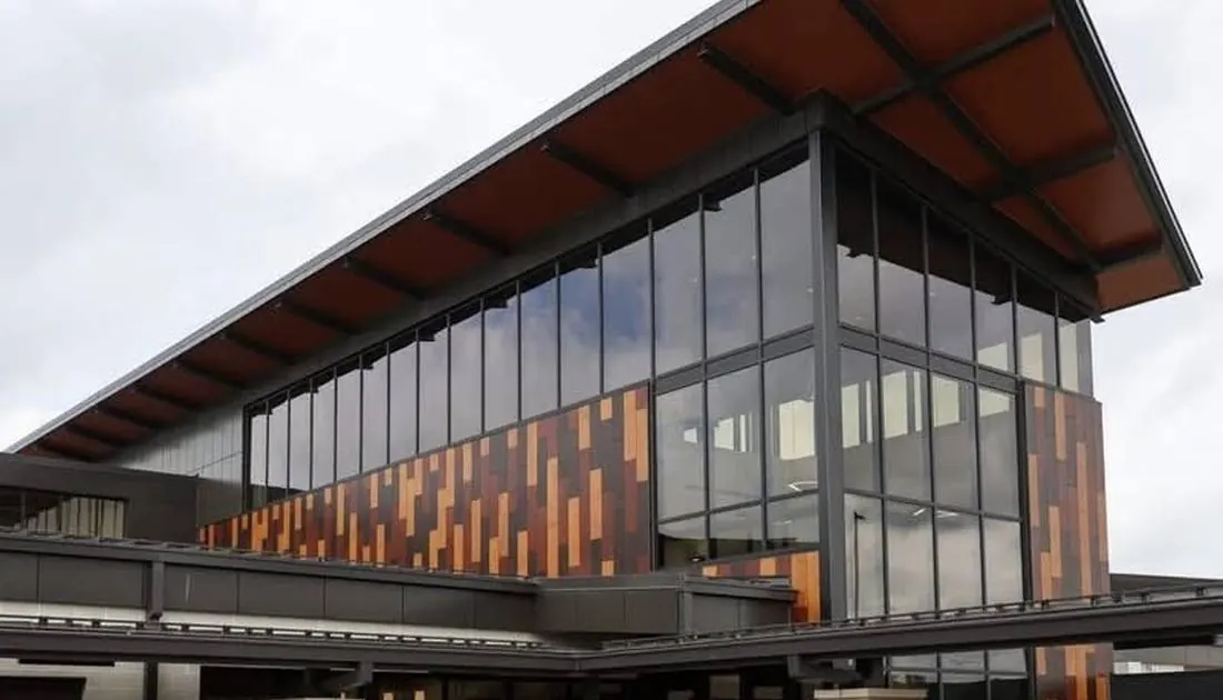 Finished commercial glass facade