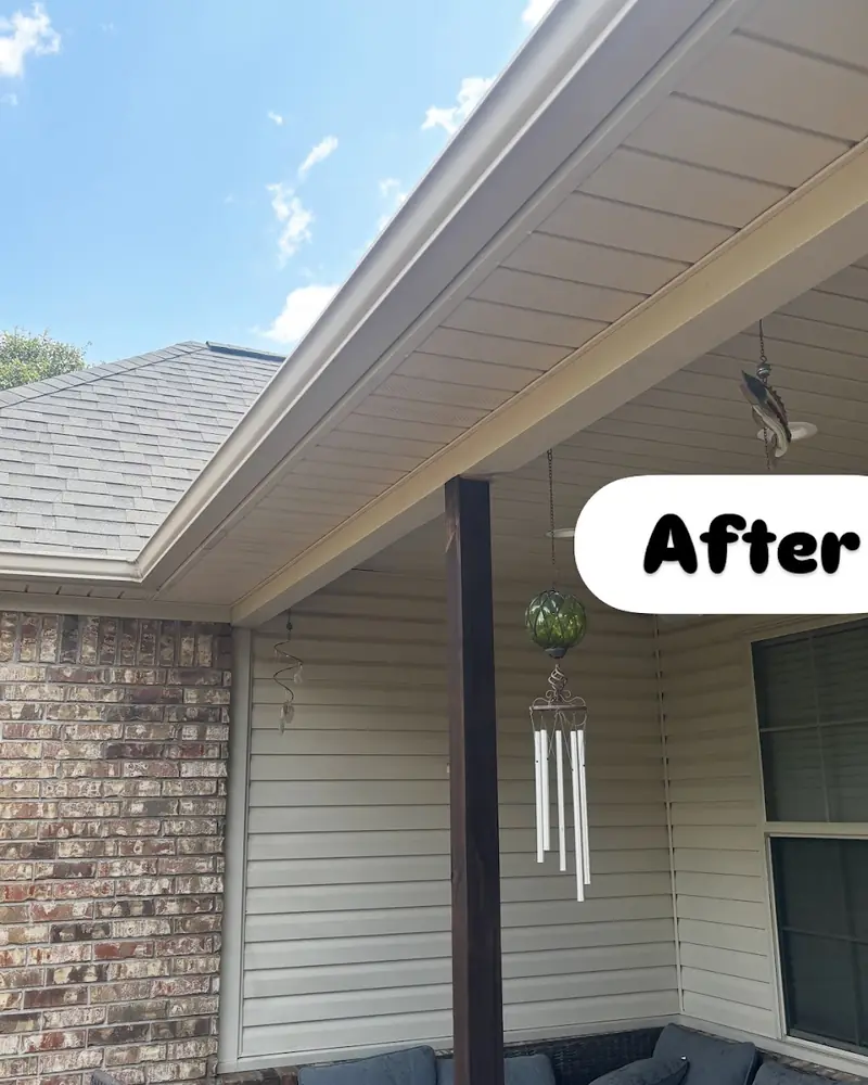 Siding and porch after a soft wash